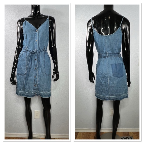 J Brand Carmela Button Front Chambray Dress Belted Cotton Denim Sz S - Picture 2 of 11